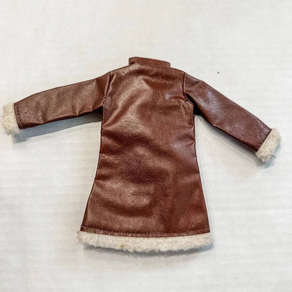 Vintage Barbie Clone Brown Pleather Jacket With White Faux Fur‎